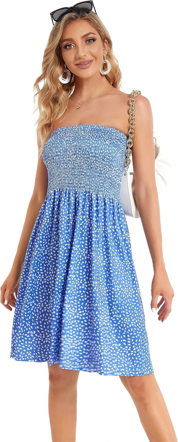 Summer Dresses for Women Strapless Sundress Floral Print Beach Cover Ups | Womens daily casual dresses, Cute hawaiian beach vacation outfits, Trendy boho tube top sun dress - Image 4