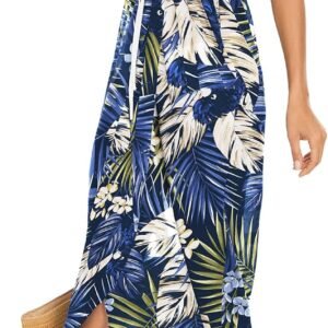 Women's Beach Dress Summer Maxi Sundress Strapless Hawaiian Cover Ups Asymmetrical Wrap Dresses - Image 3