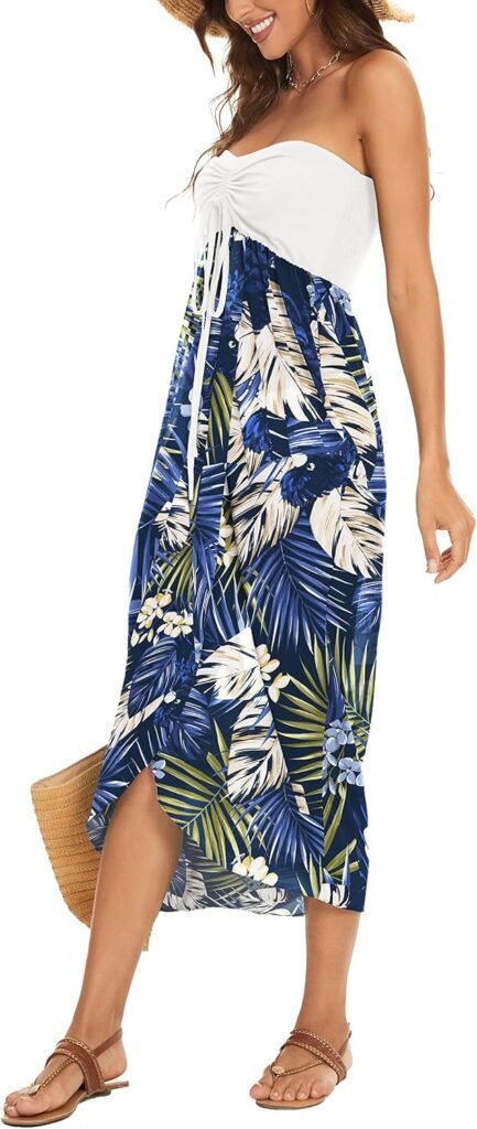 Women's Beach Dress Summer Maxi Sundress Strapless Hawaiian Cover Ups Asymmetrical Wrap Dresses