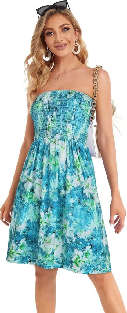 Summer Dresses for Women Strapless Sundress Floral Print Beach Cover Ups | Womens daily casual dresses, Cute hawaiian beach vacation outfits, Trendy boho tube top sun dress