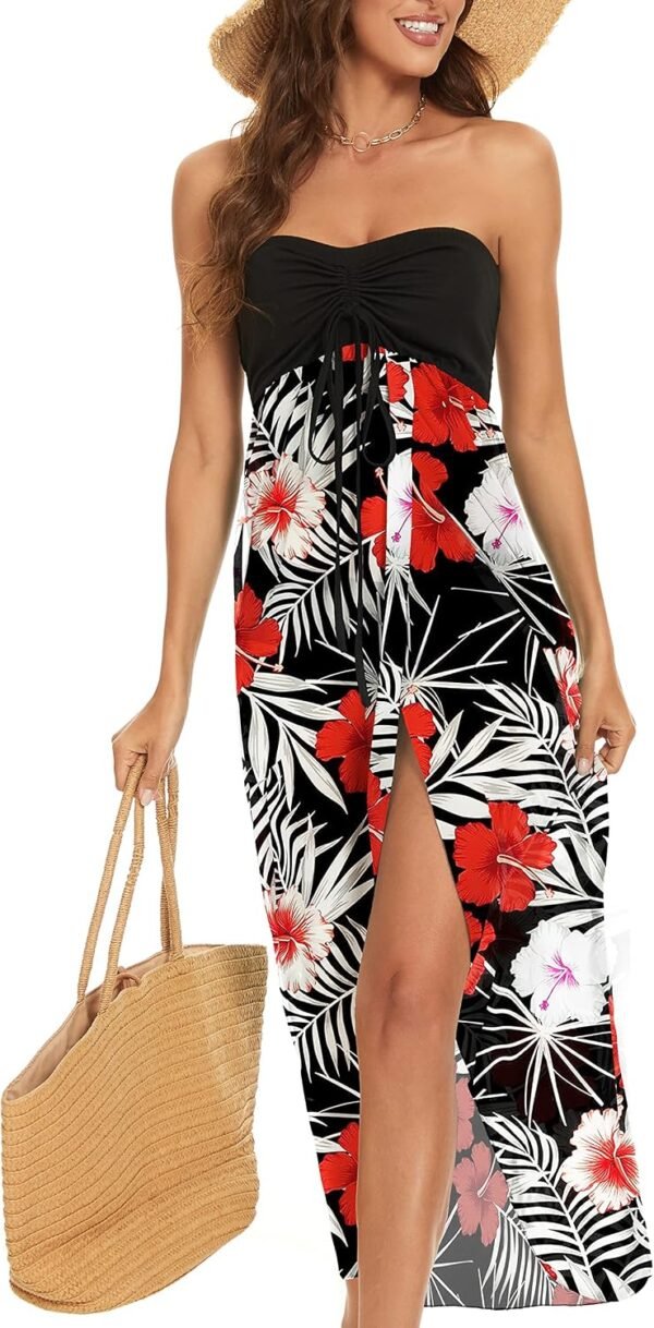 Women's Beach Dress Summer Maxi Sundress Strapless Hawaiian Cover Ups Asymmetrical Wrap Dresses